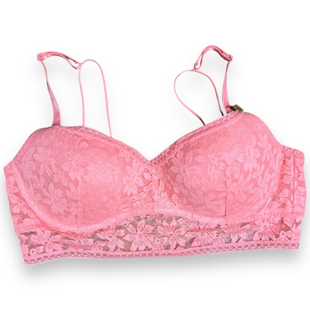 NWT Victoria’s Secret PINK Two Tone Pink Lace Floral Push Up Bra- Size XXL